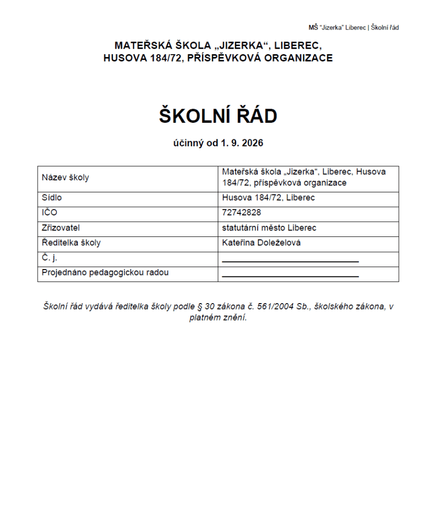 Školní řád 2026